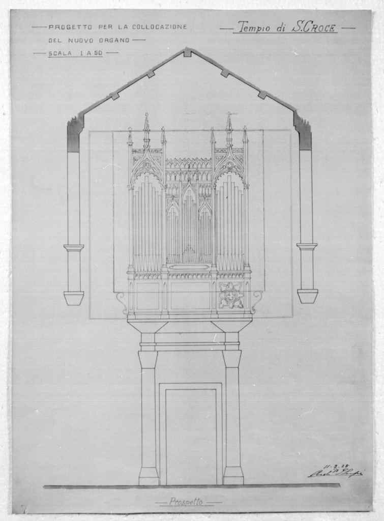 prospetto dell'organo della chiesa di S. Croce a Firenze (stampa) di Cerpi Ezio (sec. XX)