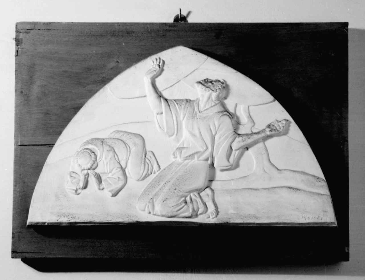 San Francesco d'Assisi riceve le stimmate (rilievo) di Moschi Mario (sec. XX)