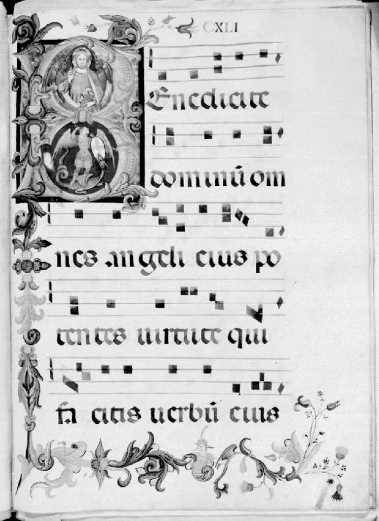 Cristo benedicente, San Giorgio e il drago, lettera B (miniatura) di Simone Camaldolese (e aiuti) (sec. XIV)