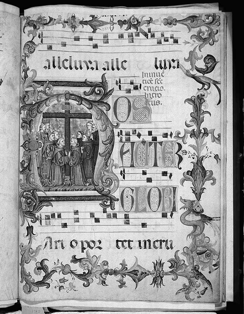 adorazione della croce, lettera N (miniatura) di Simone Camaldolese (e aiuti) (sec. XIV)