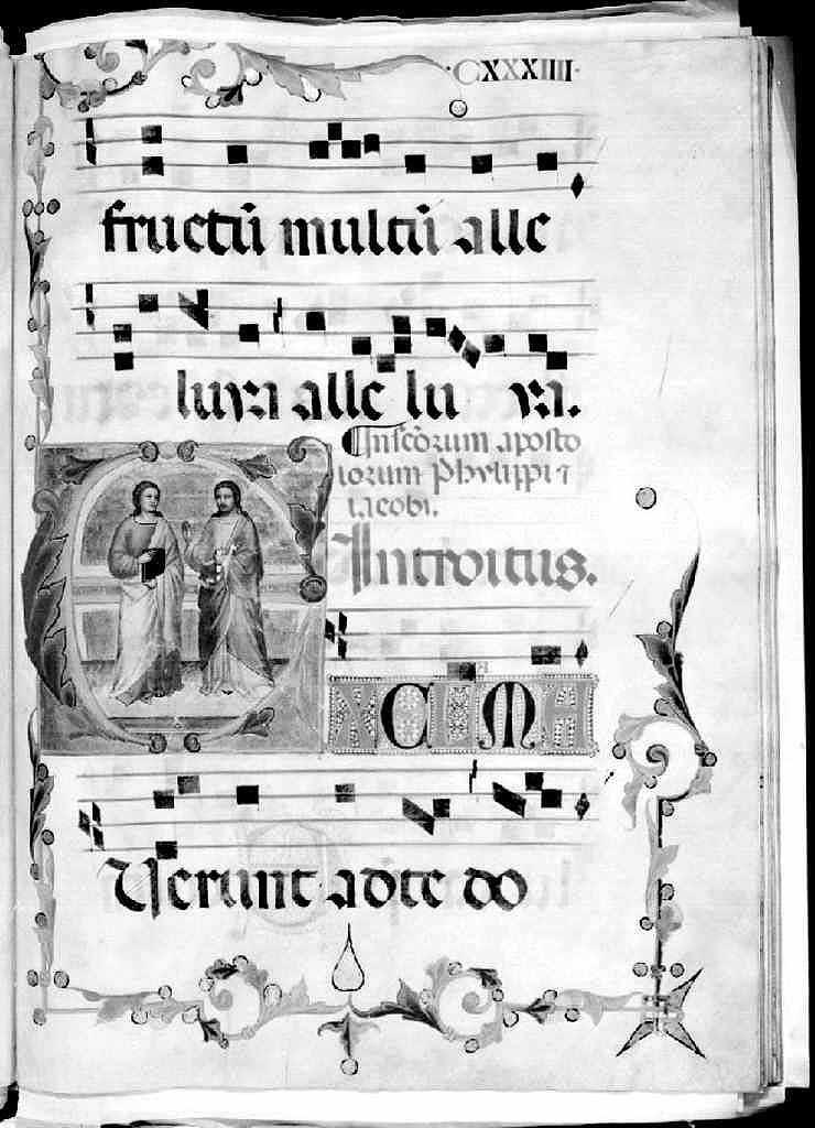 San Filippo e San Giacomo il Minore, lettera E (miniatura) di Simone Camaldolese (e aiuti) (sec. XIV)