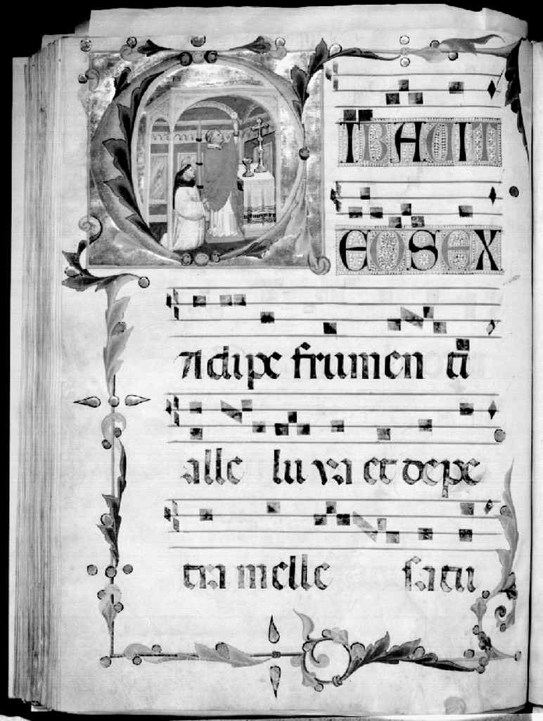 elevazione dell'Ostia, lettera C (miniatura) di Simone Camaldolese (e aiuti) (sec. XIV)