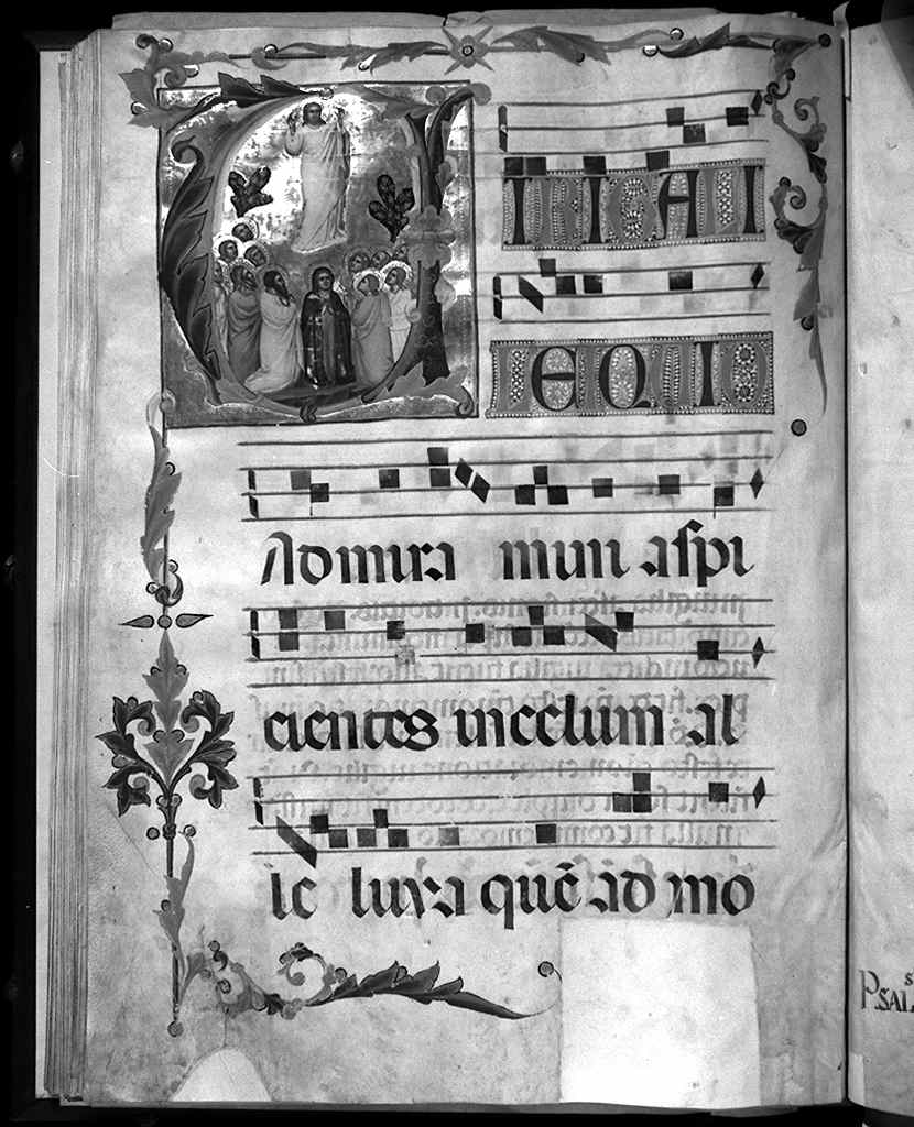 ascensione di Cristo, lettera V (miniatura) di Simone Camaldolese (e aiuti) (sec. XIV)