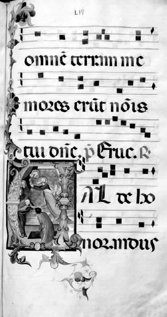 ascensione di San Giovanni evangelista, lettera V (miniatura) di Simone Camaldolese (e aiuti) (sec. XIV)