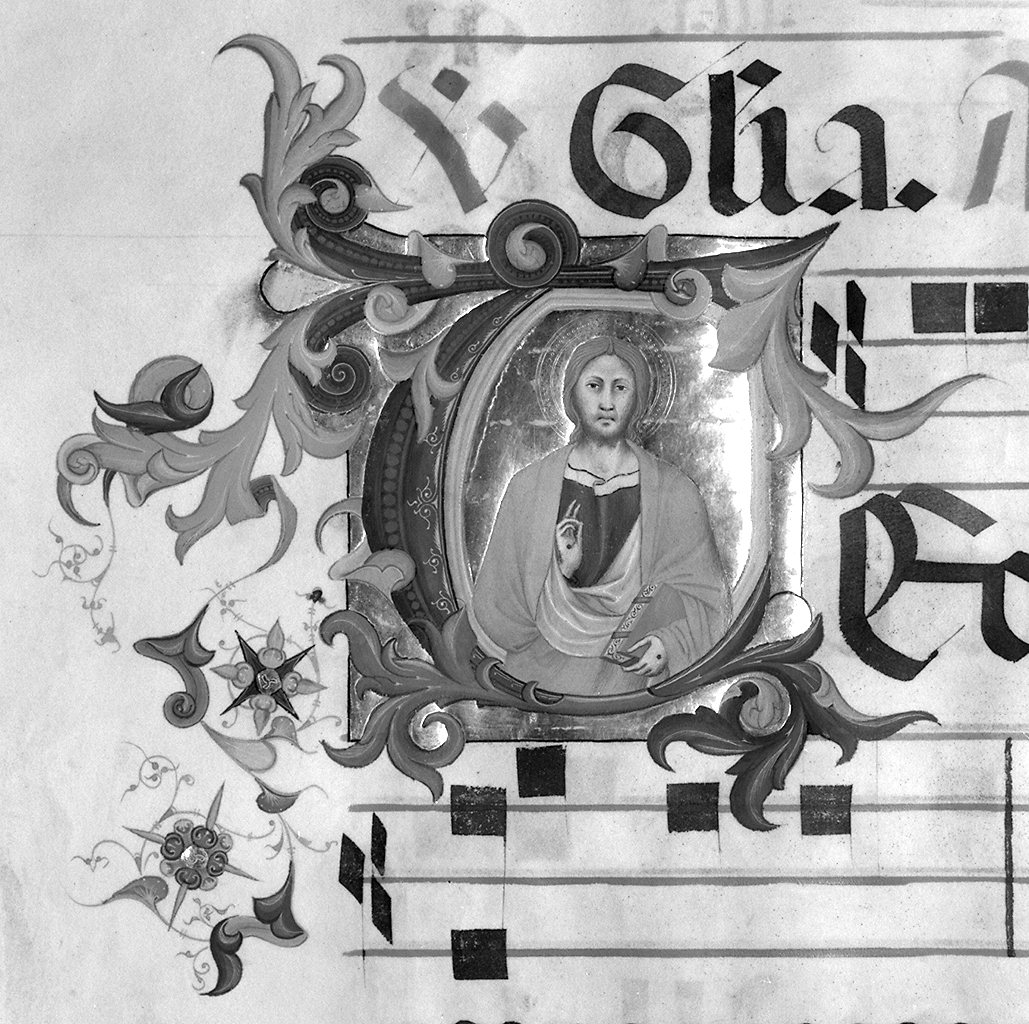 Cristo benedicente, lettera T (miniatura) di Simone Camaldolese (e aiuti) (sec. XIV)
