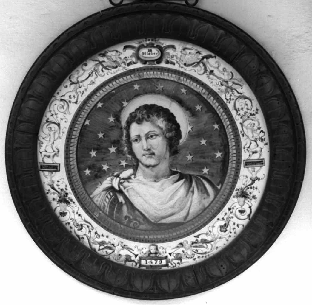 testa di Santo tra motivi decorativi a grottesche (medaglione) - manifattura Cantagalli (sec. XIX)
