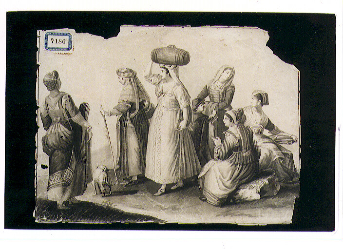 uomini e donne in costume popolare (disegno) di Gatta Saverio della (sec. XIX)