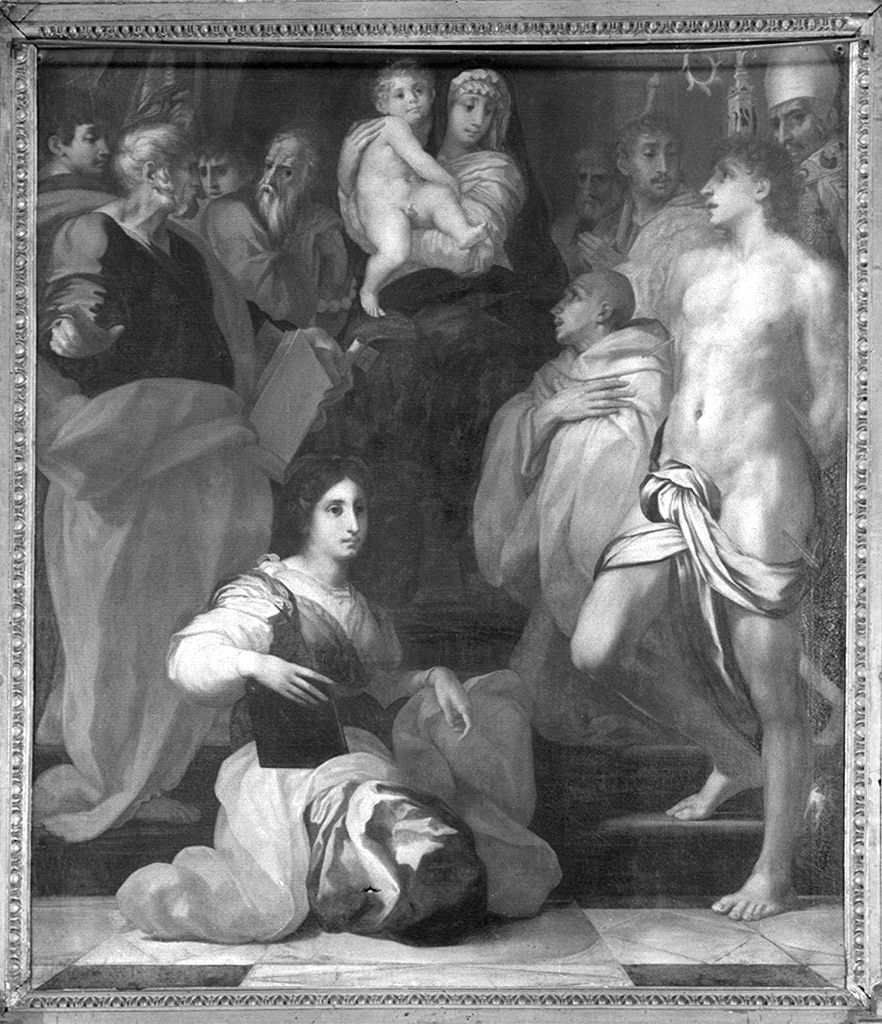 Madonna con Bambino e Santi (dipinto) di Petrucci Francesco (fine sec. XVII)