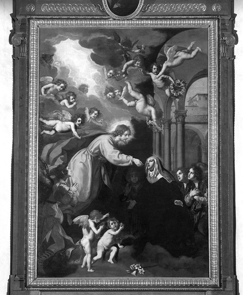 beata Chiara da Montefalco in estasi riceve la comunione da Cristo (dipinto) di Vignali Jacopo (sec. XVII)