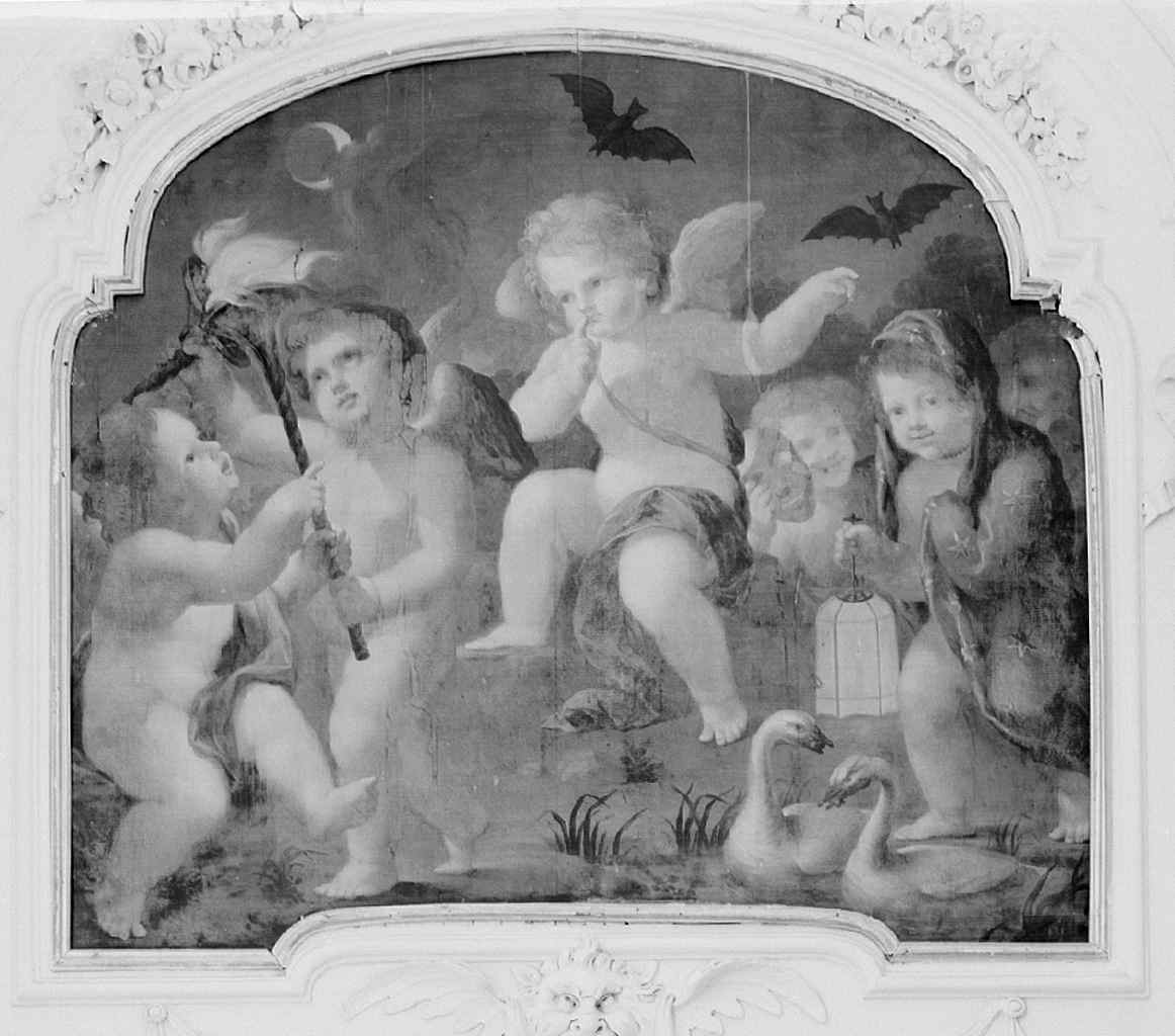 putti alati fra tralci e grappoli d'uva (dipinto, serie) - ambito fiorentino (sec. XVIII)