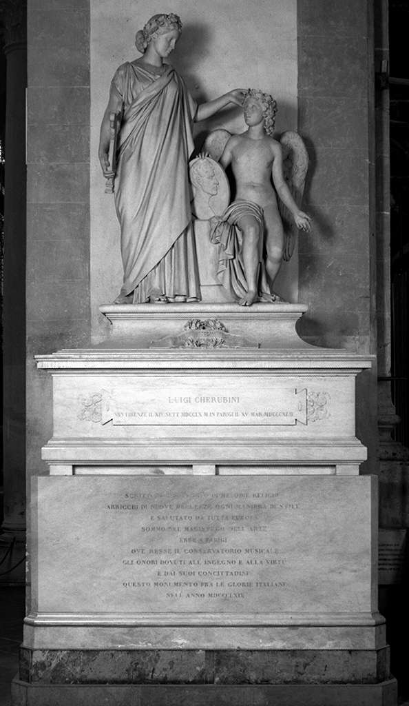 Armonia incorona il Genio che mostra il ritratto di Luigi Cherubini (monumento funebre) di Fantacchiotti Odoardo (sec. XIX)