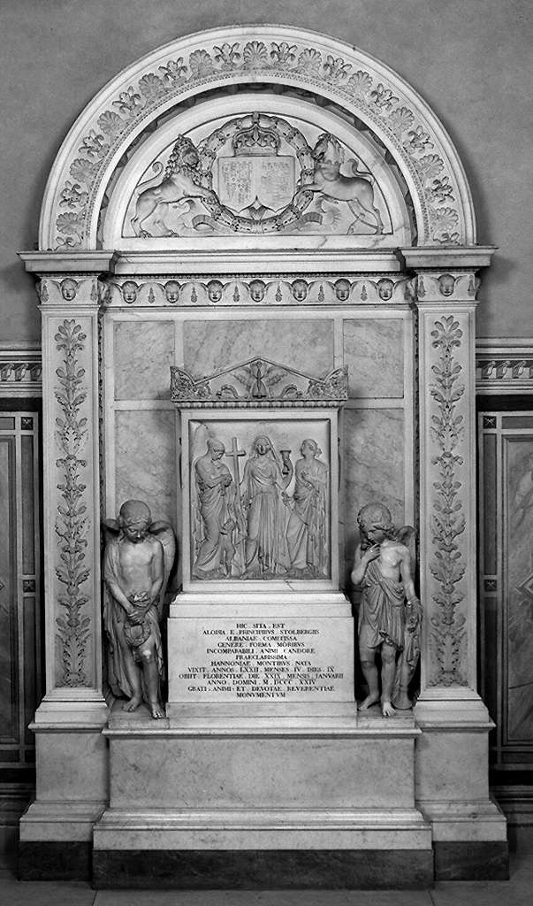 Virtù Teologali. geni funerari e stemma gentilizio della contessa Stolberg d'Albany tra leone e unicorno (monumento funebre) di Santarelli Emilio, Giovannozzi Luigi, Percier Charles (sec. XIX)