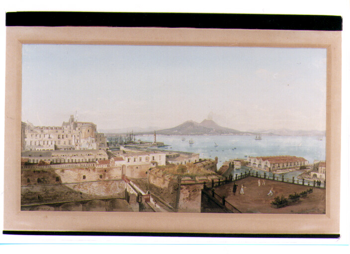 veduta del porto di Napoli con la Torre di San Vincenzo (disegno) di Hackert Philipp (fine/inizio secc. XVIII/ XIX)