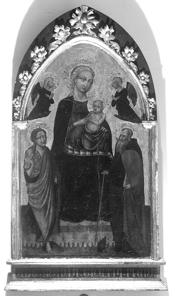 Madonna con Bambino tra San Giovanni Battista e Sant'Antonio Abate (dipinto) di Franchi Rossello di Jacopo (attribuito) (prima metà sec. XV)