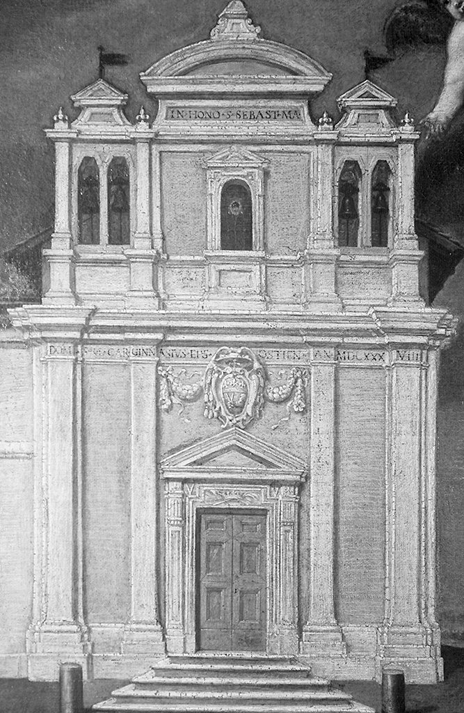 veduta di chiesa e convento (dipinto) - ambito italiano (sec. XVII)