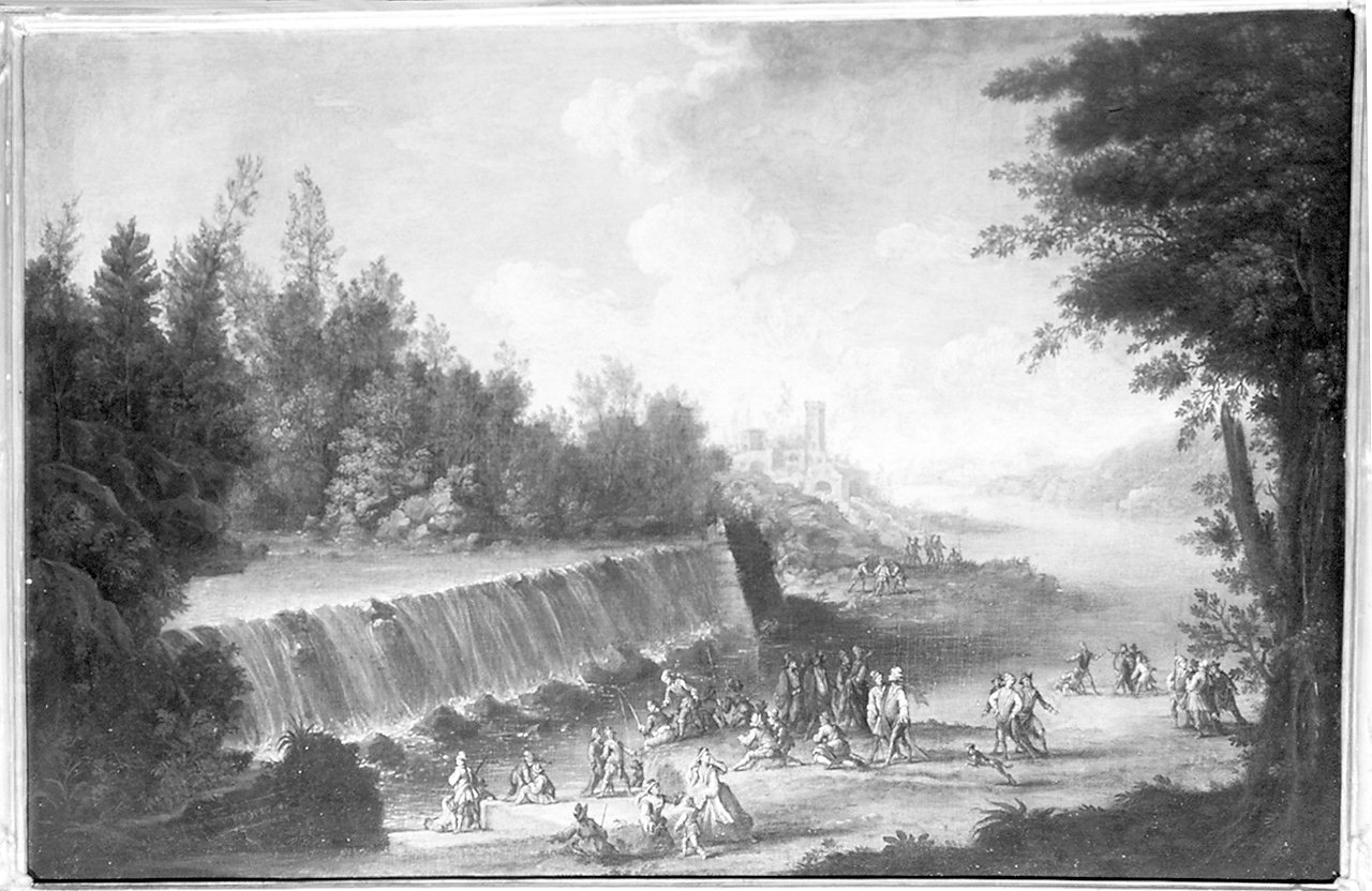 paesaggio con cascata (dipinto) di Poli Gherardo (bottega) (primo quarto sec. XVIII)