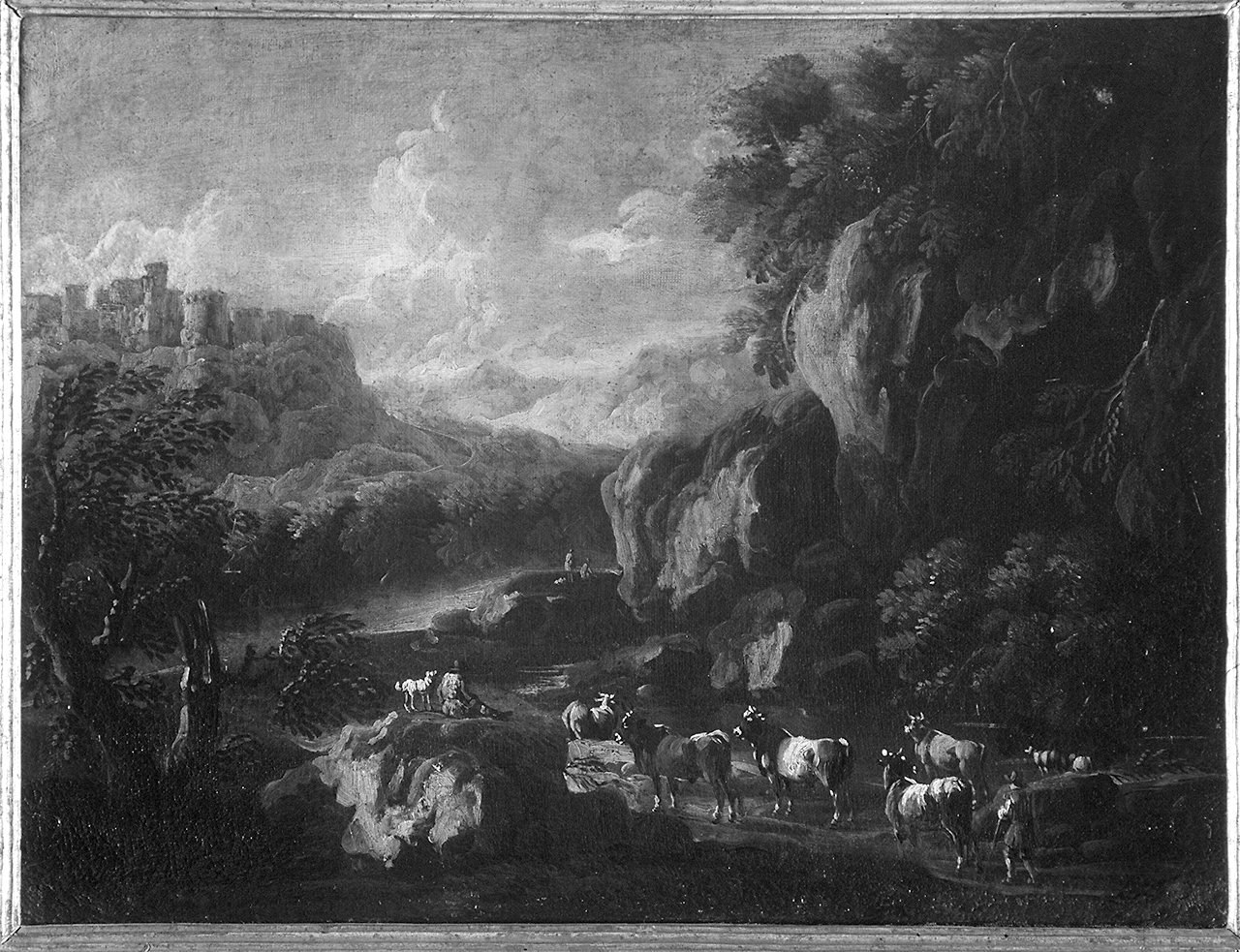 paesaggio con animali (dipinto) di Roos Philipp Peter detto Rosa da Tivoli (maniera) (secc. XVII/ XVIII)