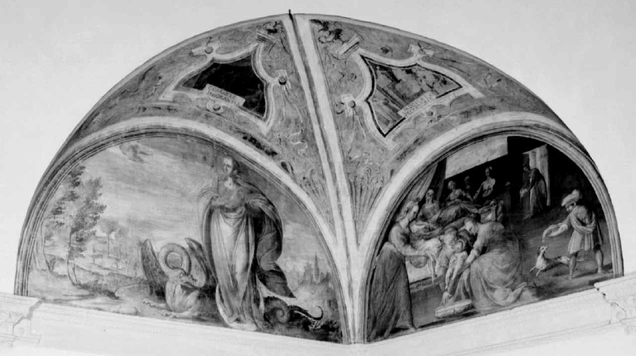 cherubini e motivi decorativi fitomorfi (cornice, elemento d'insieme) - bottega toscana (fine/inizio secc. XVI/ XVII)