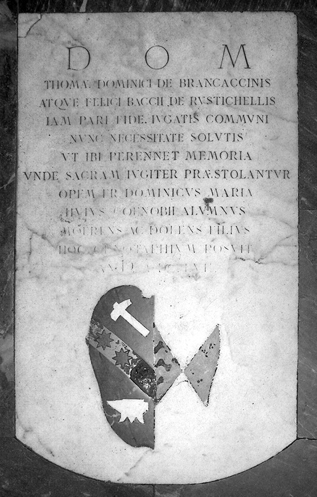 stemma gentilizio della famiglia Brancaccini Rustichelli (lapide tombale) - bottega fiorentina (sec. XVII)