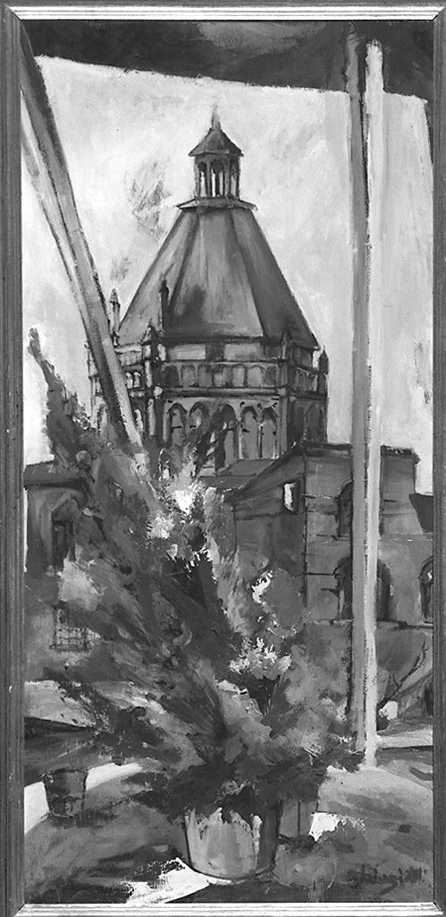 veduta del battistero di Pistoia, veduta di città (dipinto) di Biagiotti Romano (sec. XX)