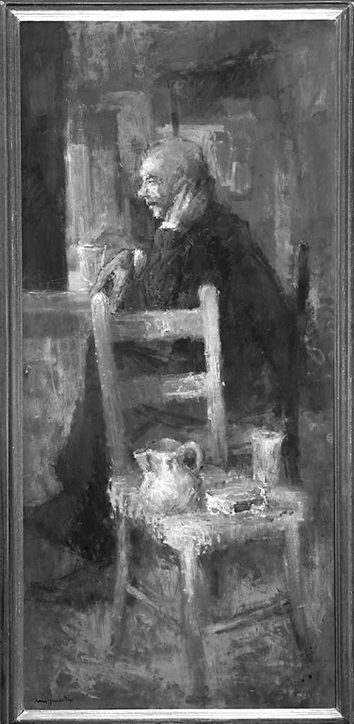 figura maschile seduta (dipinto) di Mazzucchetti Franco (sec. XX)