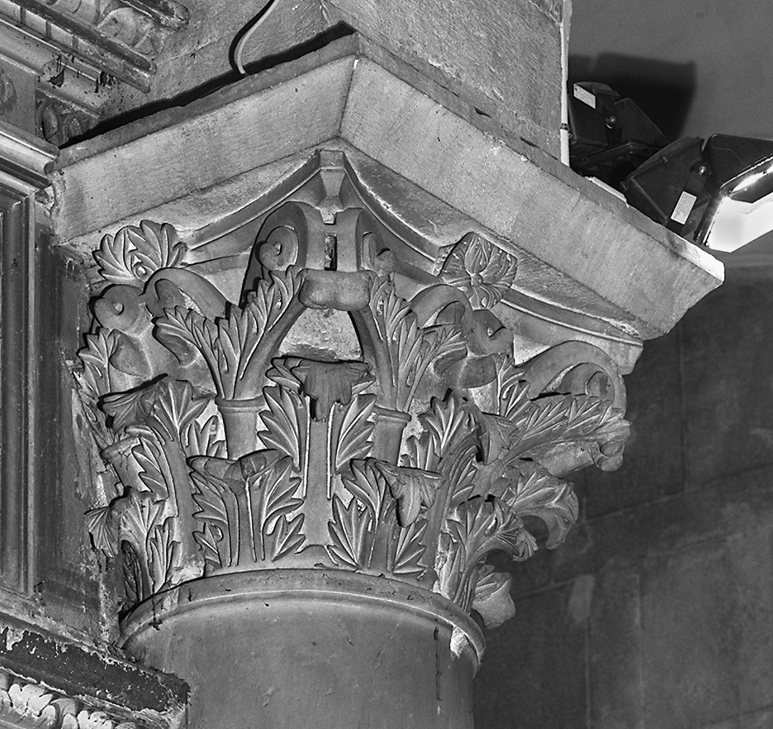 capitello corinzio, elemento d'insieme - bottega lucchese (metà sec. XII)