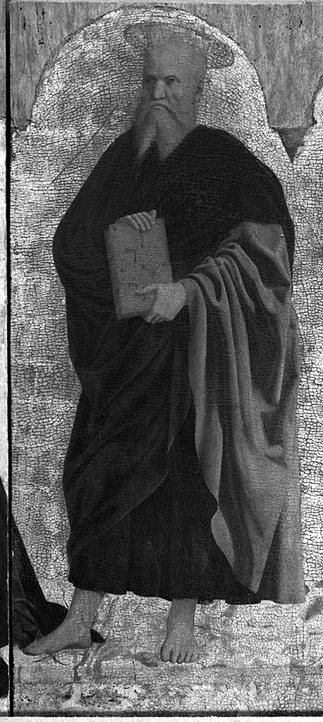 san Giovanni evangelista e san Bernardino da Siena, Santi (scomparto di polittico) - ambito aretino (sec. XV)
