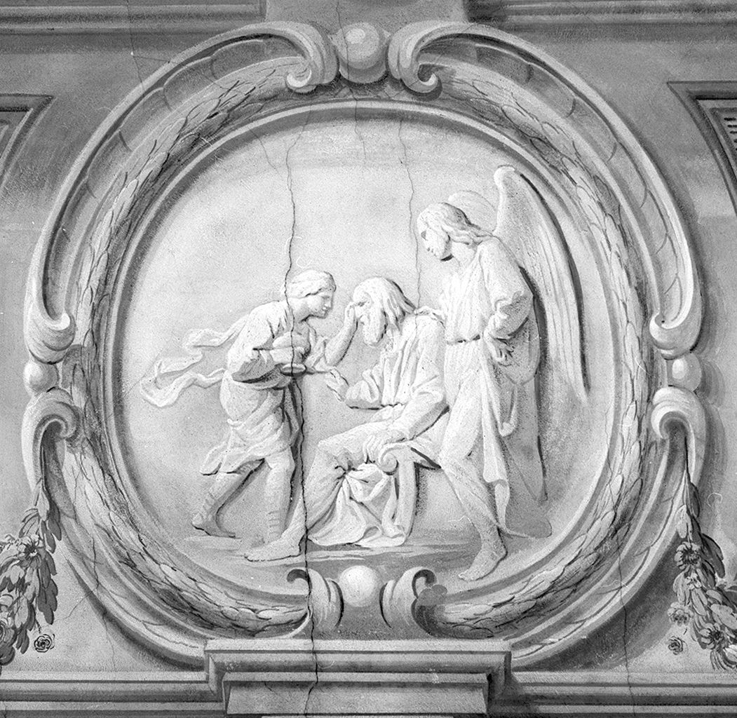Tobia che porta il pesce e l'angelo (dipinto, complesso decorativo) di Rosselli Matteo (seconda metà sec. XVIII)