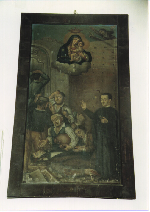 MADONNA CON BAMBINO E SCENA DI MIRACOLO (DIPINTO EX VOTO) - AMBITO LOCALE (INIZIO SEC. XIX)