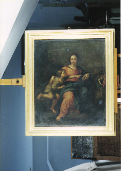 MADONNA CHE INSEGNA A LEGGERE A GESU' BAMBINO (DIPINTO) - AMBITO MERIDIONALE (SEC. XVI)