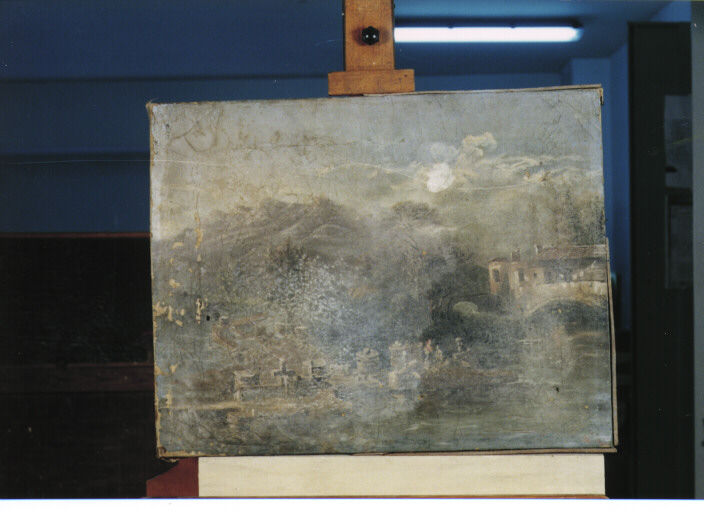 PAESAGGIO FLUVIALE CON FIGURE (DIPINTO) - AMBITO MERIDIONALE (SEC. XIX)