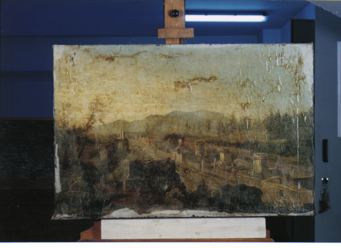 PAESAGGIO CON FORTIFICAZIONI (DIPINTO) - AMBITO NAPOLETANO (SEC. XVIII)