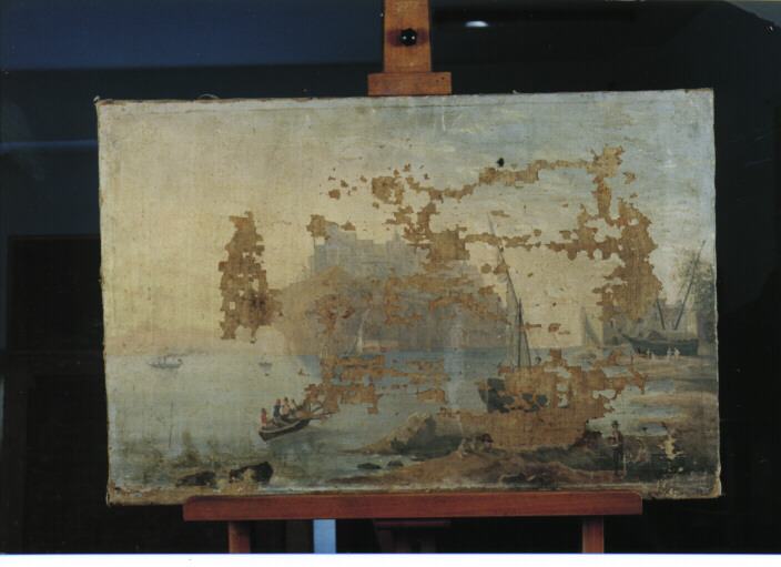 PAESAGGIO MARINO CON ISOLOTTO (DIPINTO) - AMBITO NAPOLETANO (SEC. XIX)