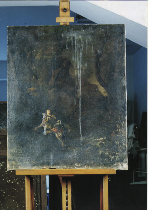 PAESAGGIO BOSCOSO CON FIGURA (DIPINTO) - AMBITO NAPOLETANO (SEC. XVIII)