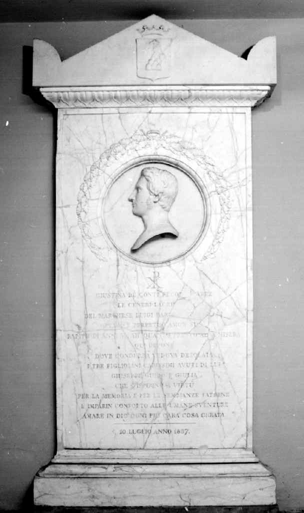 ritratto di profilo di Luigi Bartolini Baldelli (stele funeraria) di Sandrini Giovanni, Costoli Aristodemo (secondo quarto sec. XIX)