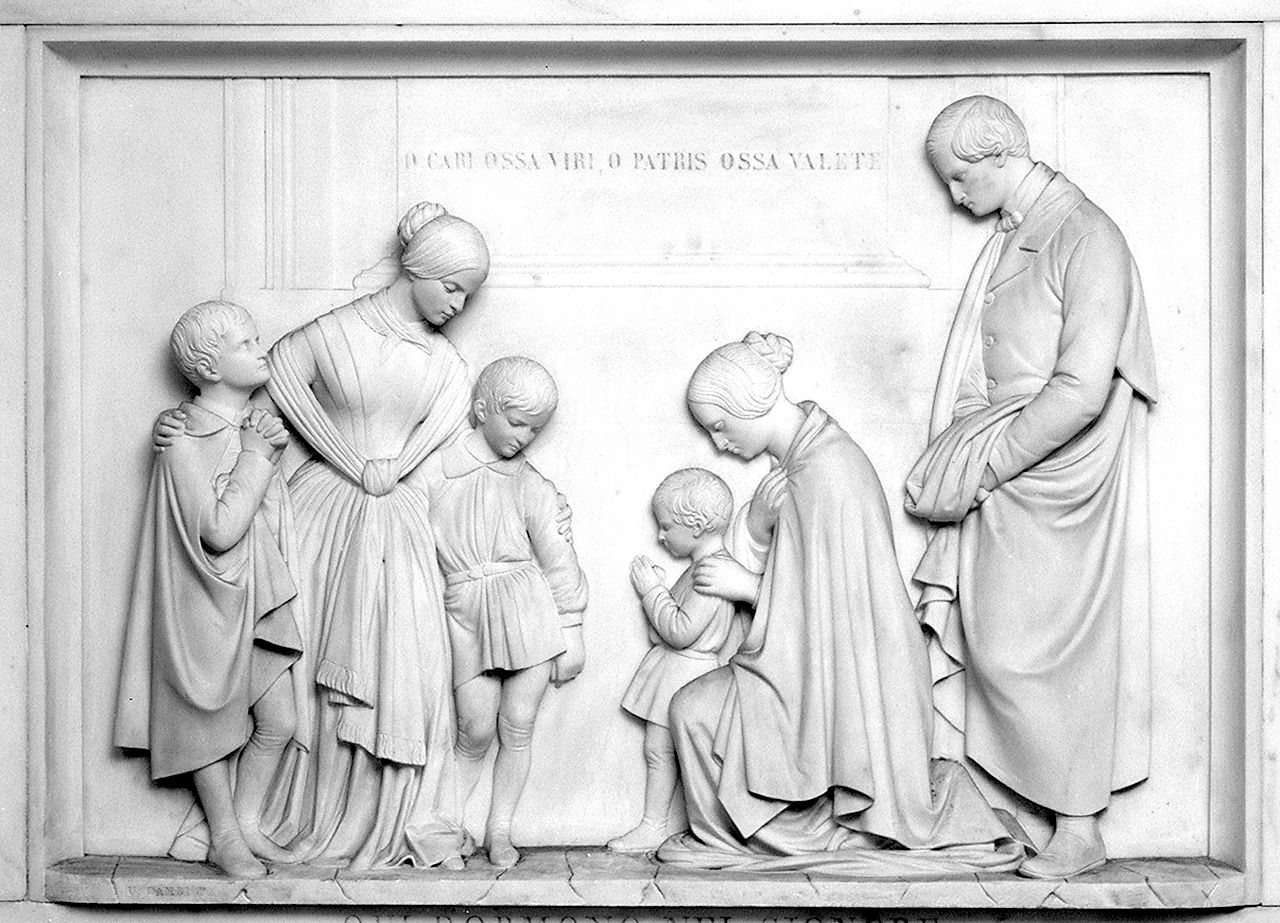 busto ritratto di Giuseppe Pennetti e compianto della moglie e dei figli sul suo sepolcro (monumento funebre) di Cambi Ulisse (sec. XIX)
