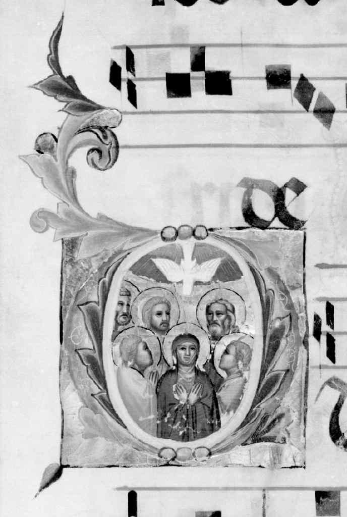 pentecoste, lettera D (miniatura) di Simone Camaldolese (cerchia) (sec. XIV)