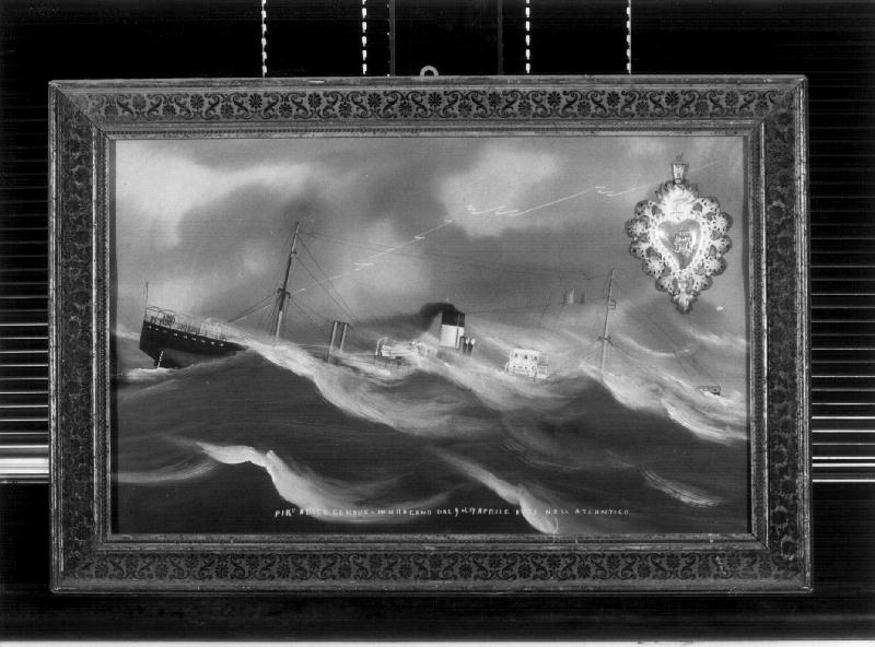 piroscafo Adige in tempesta (ex voto) - ambito ligure (primo quarto sec. XX)