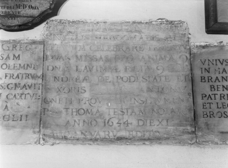 lapide documentaria - bottega ligure (metà sec. XVII)