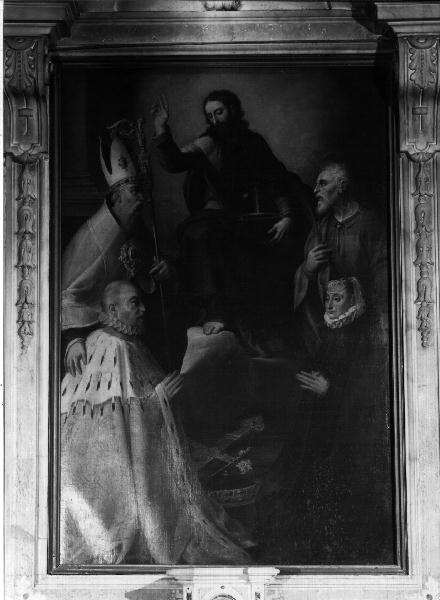 Cristo tra San Mauro, San Eleuterio e committenti (dipinto, elemento d'insieme) di Semino Andrea (seconda metà sec. XVI)