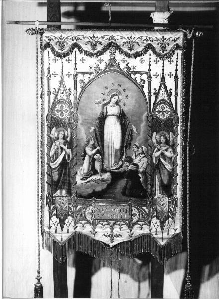 Madonna Immacolata e Santi/ angeli (stendardo processionale, opera isolata) - manifattura ligure (metà sec. XIX)