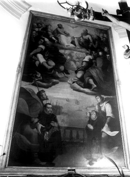 Trinità con San Rocco, Santa Maria Maddalena e donatori (dipinto, elemento d'insieme) di Semino Cesare (attribuito), Semino Alessandro (attribuito) (fine sec. XVI)
