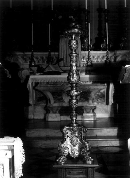 San Pietro/ San Paolo/ chiavi decussate con spada (candeliere d'altare, elemento d'insieme) - PRODUZIONE LIGURE (terzo quarto sec. XIX)