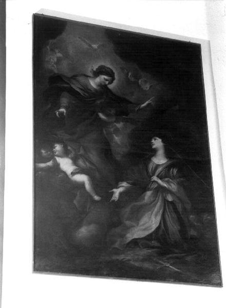 Madonna con Bambino e Santa Barbara (dipinto, opera isolata) di Piola Domenico (attribuito) (sec. XVII)
