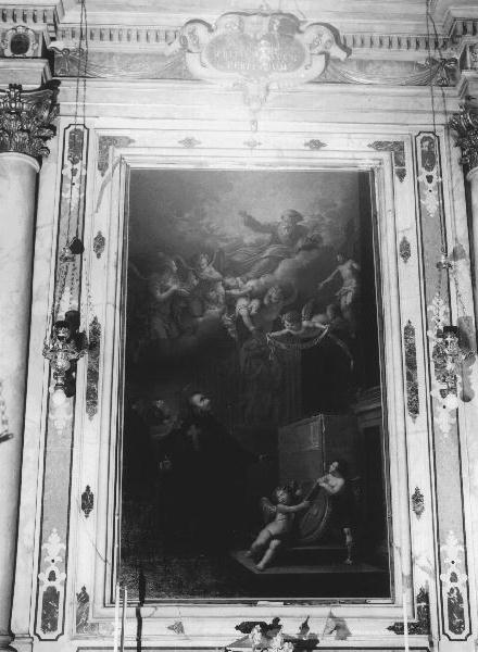 San Camillo orante di fronte al Padre Eterno (dipinto, elemento d'insieme) di Passano Giuseppe (sec. XIX)