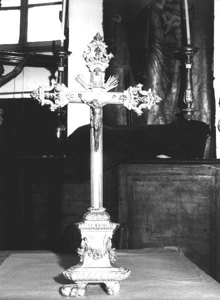 CRISTO CROCIFISSO/ FESTONE CON FIORI (croce d'altare, opera isolata) - bottega ligure (prima metà sec. XIX)