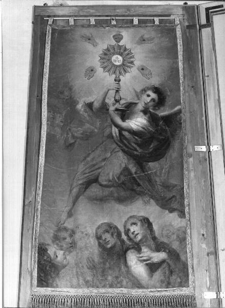 anime del purgatorio invocano il Santissimo Sacramento/ simbolo della morte (stendardo processionale, opera isolata) - ambito ligure (sec. XIX)