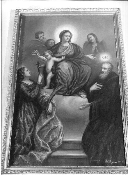 Madonna con Bambino tra Santa Margherita d'Antiochia e San Francesco di Paola (stendardo processionale, opera isolata) - ambito ligure (primo quarto sec. XIX)