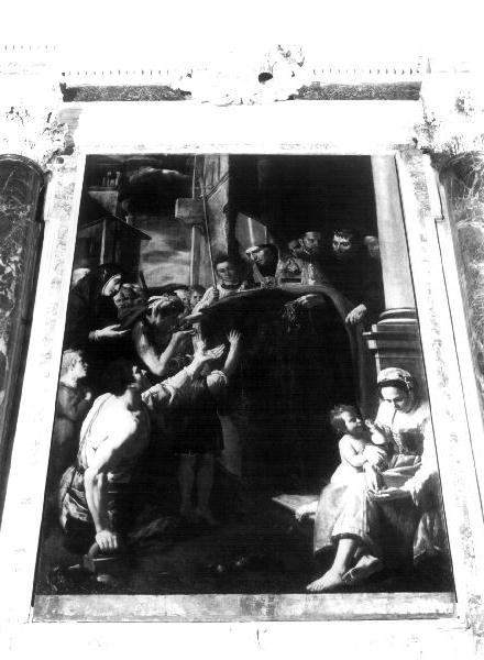 San Tommaso da Villanova distibuisce l'elemosina ai poveri (dipinto, elemento d'insieme) di Fiasella Domenico detto Sarzana (prima metà sec. XVII)