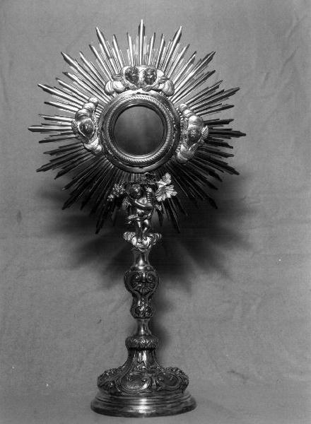 FESTONE CON FIORI/ ANGIOLETTO CON CORNUCOPIA/ CHERUBINI (ostensorio, opera isolata) - bottega ligure (fine/inizio secc. XIX/ XX)